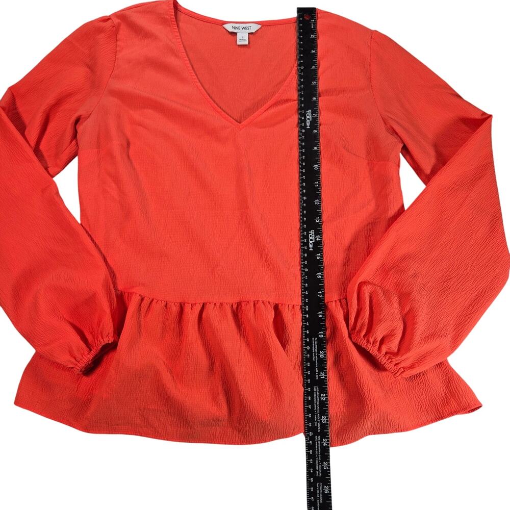 Nine West Wom Small Long Sleeve Ruffle Hem Coral Pink Blouse Spring Easter EUC - Picture 4 of 10